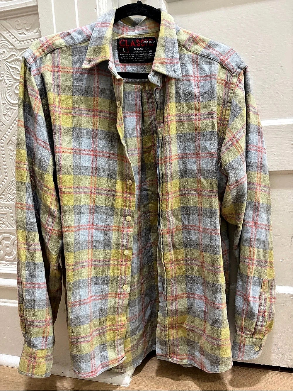 Classic EST 2001 Men's Plaid Pastel Cotton Button Down Size Large